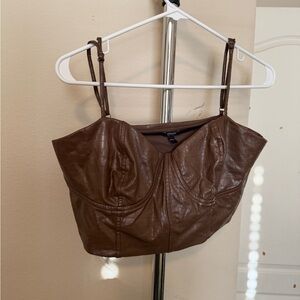Express Brown Faux Leather Crop Top